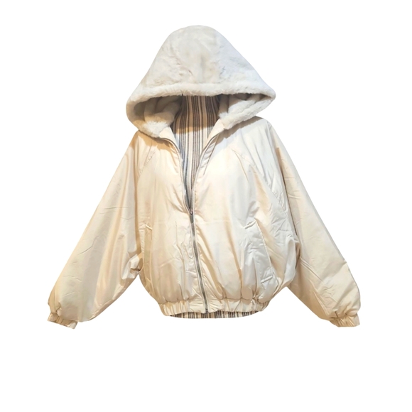 New Look WomanBomber Rouched Dolman Sleeve Cream Hooded Jacket SizeM/S - Picture 1 of 15